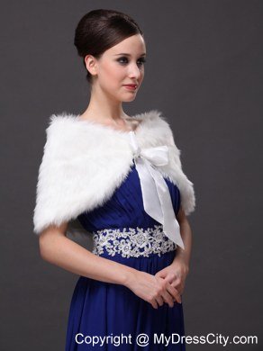 High Quality Rabbit Fur Special Occasion / Wedding Shawl In Ivory With V-neck